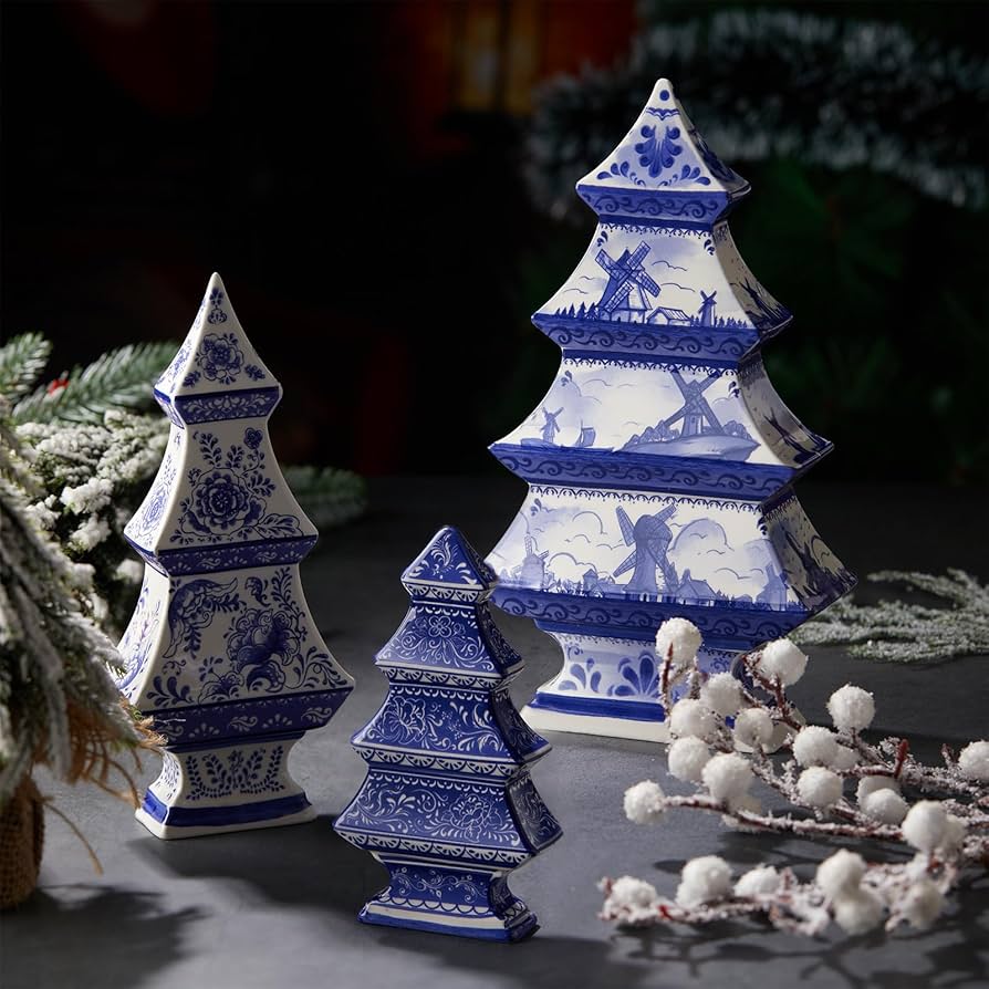 Amazon.com: Soaoo 3 Pcs Blue and White Ceramic Christmas